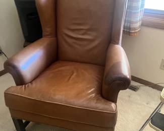 Leather wing back chair