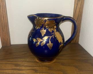 Arthur Wood Cobalt Blue Shiny Gold Accents Pitcher Made in England 7"tall