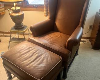 Leather wing back chair with Ottoman