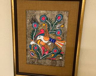 Vintage Mexican Folk Art Bird Painting