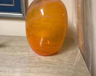 Murano Round Small Amber Yellowish Orange Vase 