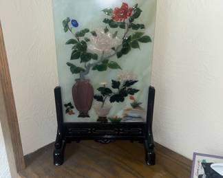Antique Chinese oriental decorative jade table screen