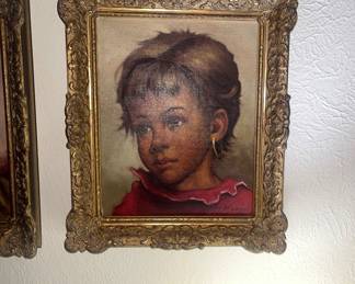 Antique canvas, M Maroney, oil, painting, gypsy children