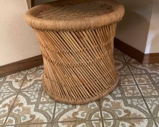 Vintage rattan stool/ottoman/plant stand