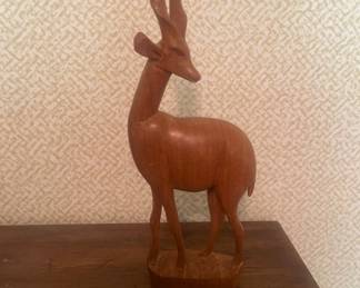 Mid Century Modern Handmade Carved African Gazelle, Teak Wood Sculpture