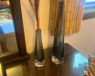 1950's Nils Landberg Orrefors Sweden set Art Glass Vases Nice cond.