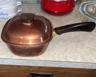 Set of copper vintage cookware