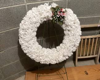 White carnation cemetery wreath