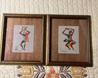 1950s Virgilio Nabais, Art deco Paint on Linen, Brazilian FolkArt, Gouache style