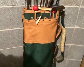 Vintage golf clubs and bag