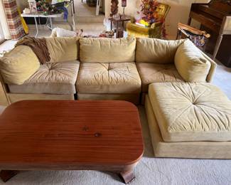 Yellow gold, three-piece sofa with ottoman