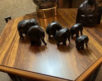 Herd of hand carved elephants