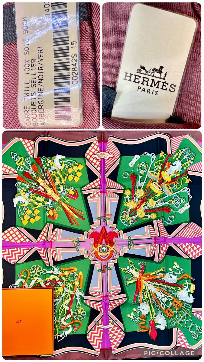 Silk Scarf by Hermes- 90cm square, new in original box w/retail tag attached 