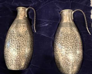Pair of Japanese Silver Sake decanters with Hand Hammered Body