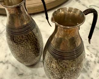 Pair of Japanese Silver Sake decanters with Hand Hammered Body