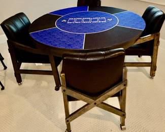 California House Poker/Game Table with 4 Roller Chairs