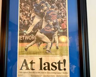 Framed Cubs World Series Newsprint