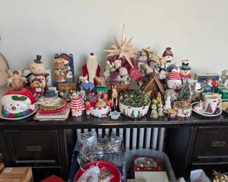 Wood desk and misc christmas