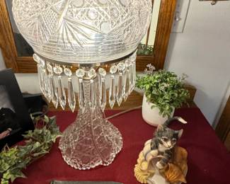 American Brilliant Cut Glass Mushroom Lamp with Prisms