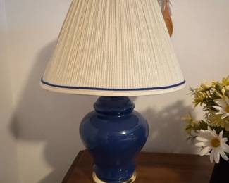 Blue Ceramic Ginger Jar Table Lamp with Pleated Shade
