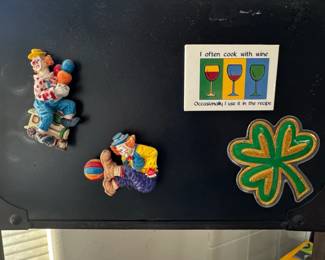 Clown Magnets with Wine Quote and Shamrock Magnet
