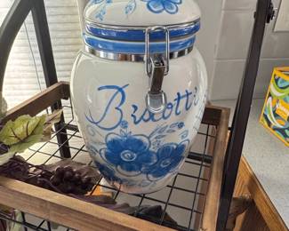 Biscotti Ceramic Jar with Blue Floral Design
