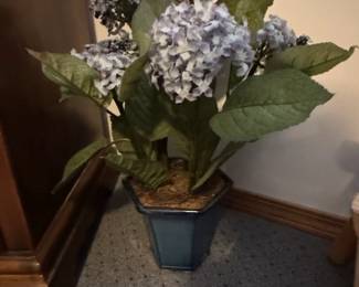 Artificial Hydrangea Plant in Blue Ceramic Pot