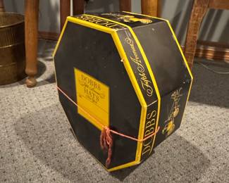 Vintage Dobbs Fifth Avenue Hats Hexagonal Hat Box with Automobile Illustration