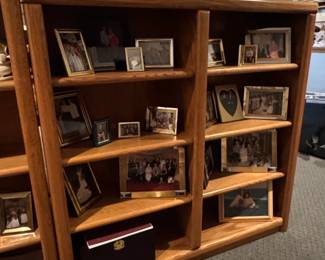 Oak Bookcase with Framed Photographs