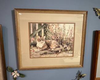 Cat and Foxgloves Watercolor Print by Grace