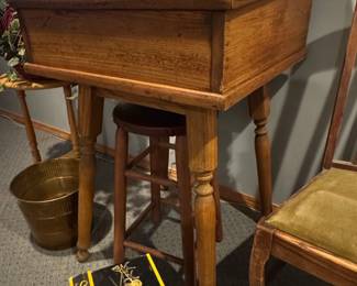 Antique Oak Slant Top Writing Desk with Lift Top