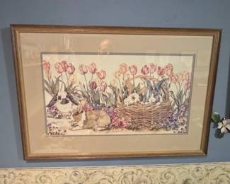 Bunny and Tulips Framed Print