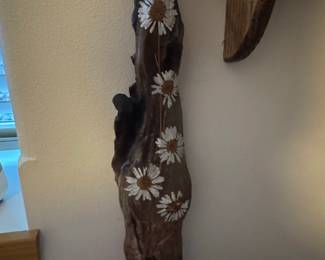 HandPainted Driftwood Wall Art with Daisies