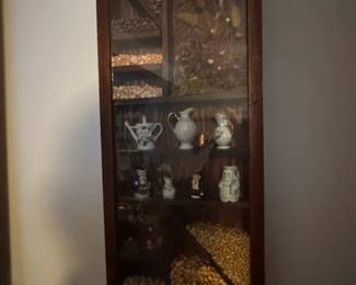 Vintage Shadow Box Display Cabinet with Dried Botanicals and Figurines