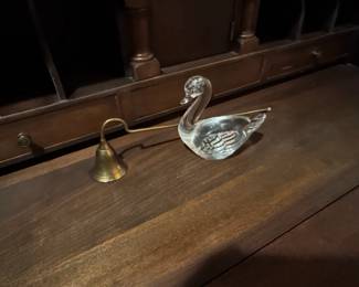 Vintage Glass Swan with Brass Candlestick Holder