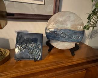 MidCentury Studio Pottery Wall Art Set Plaque and Plate