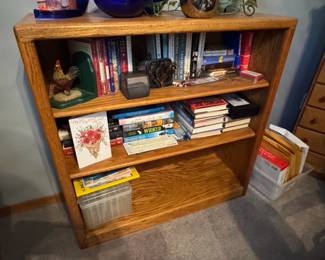 Oak Bookcase with Assorted Books