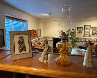 Amber Glass Oil Lamp with Chimney