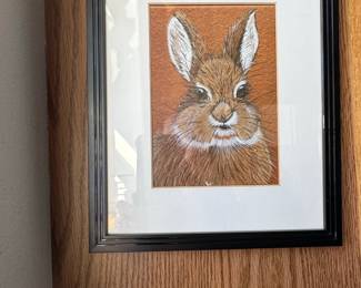 Framed Rabbit Illustration  Colored Pencil Drawing