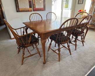 Solid Oak Dining Table and Six Windsor Chairs Set by Nichols  Stone
