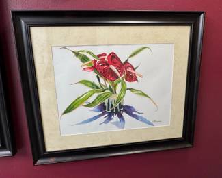Watercolor Painting of Anthuriums by Parnie