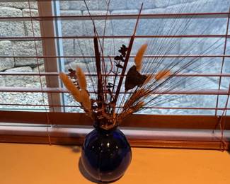 Cobalt Blue Glass Vase with Dried Botanicals