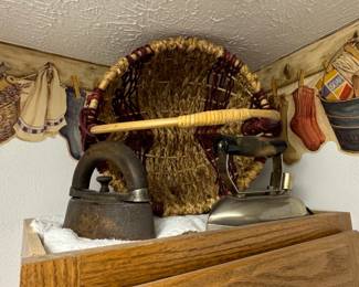 Antique Cast Iron Clothes Iron and Electric Iron Set