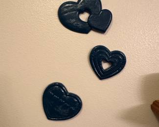 Set of Three Dark Blue Heart Embellishments