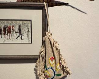 Beaded Buckskin Pouch with Fringes and Floral Design