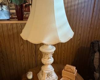 Vintage Alabaster Urn Table Lamp with Rose Motif