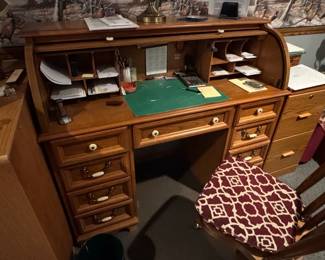 Oak RollTop Desk with Matching Chair