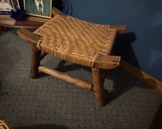 Old Hickory Style Woven Seat Footstool