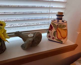 Jay Import Company Ceramic Bottle with Fruit Motif and Carved Wood Tealight Holder