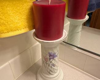 Porcelain Pedestal Candle Holder with Floral Motif